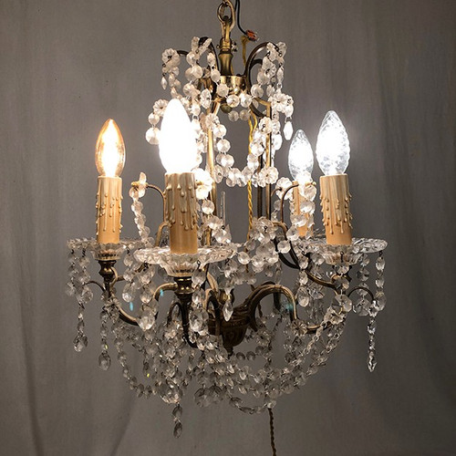 Five-light chandelier, gilded metal, late 19th century