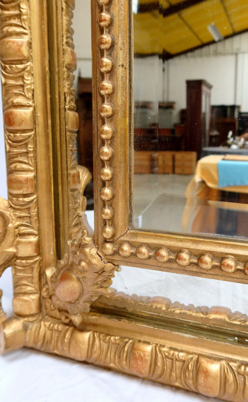 Miroir à Parcloses en Bois Doré, style Louis XIV, époque Napoléon III – XIXe