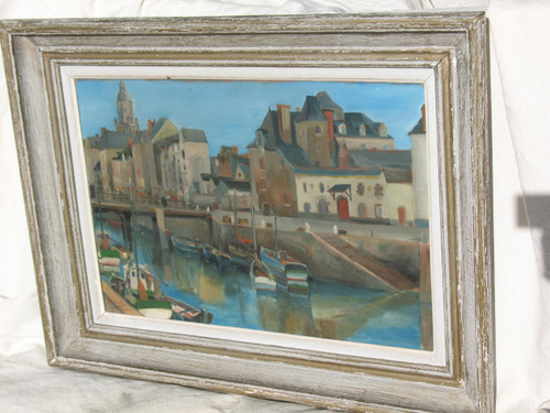 Port du Croisic oil on isorel signed Georges Demoulin Port scene