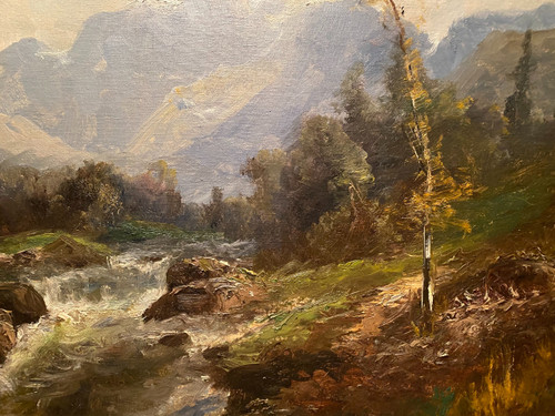 Painting, mountain landscape signed A Godchaux