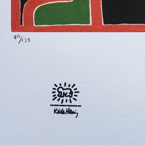 1990 Wunderschöne Original-Lithographie von Keith Haring in limitierter Auflage