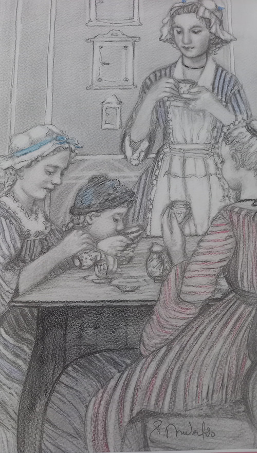 Graphite drawing after Albert Anker