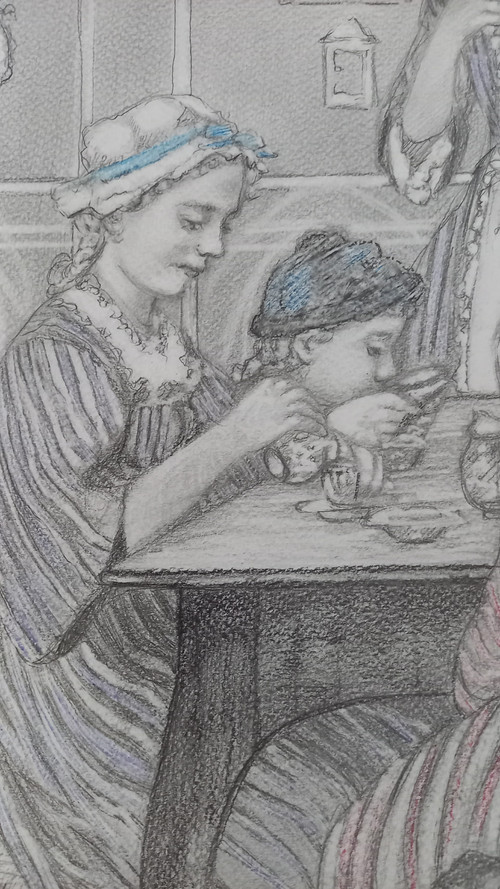 Graphite drawing after Albert Anker