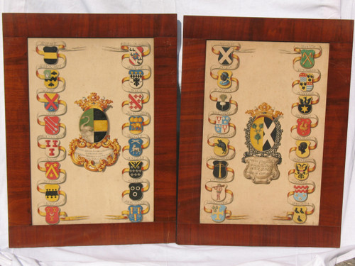 6 gouaches with heraldic decoration signed Horst genealogy with coats of arms by Joan Loten th. 18th