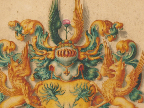 6 gouaches with heraldic decoration signed Horst genealogy with coats of arms by Joan Loten th. 18th