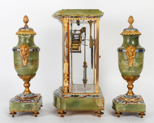 Garnish In Cloisonne And Gilt Bronze, Green Onyx Late 19th Century