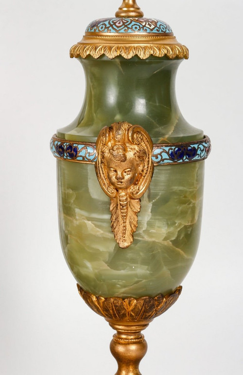 Garnish In Cloisonne And Gilt Bronze, Green Onyx Late 19th Century