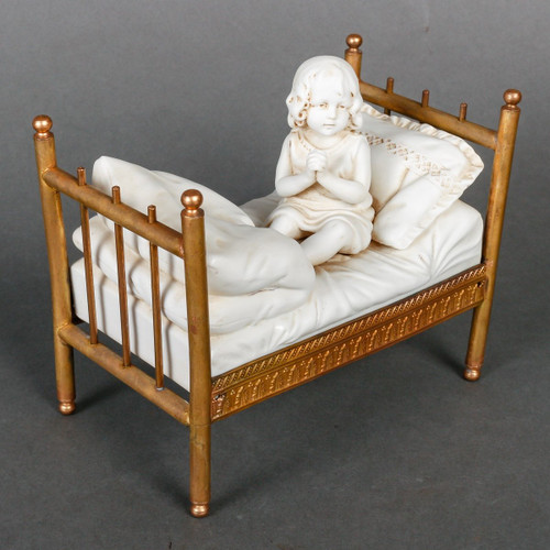 Biscuit Miniature On A Gilt Bronze Bed Late 19th Century