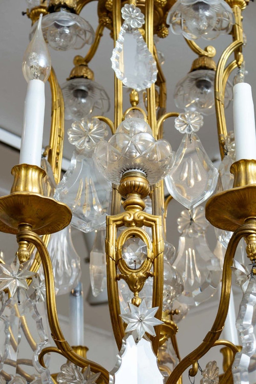 Un Lustre cage En Bronze Doré Et Cristal De Baccarat Fin XIXème Siècle