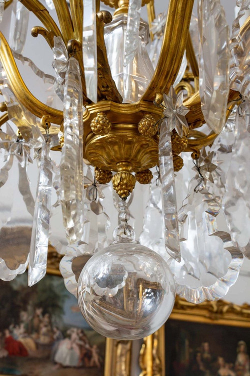 Un Lustre cage En Bronze Doré Et Cristal De Baccarat Fin XIXème Siècle