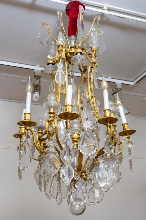 Un Lustre cage En Bronze Doré Et Cristal De Baccarat Fin XIXème Siècle