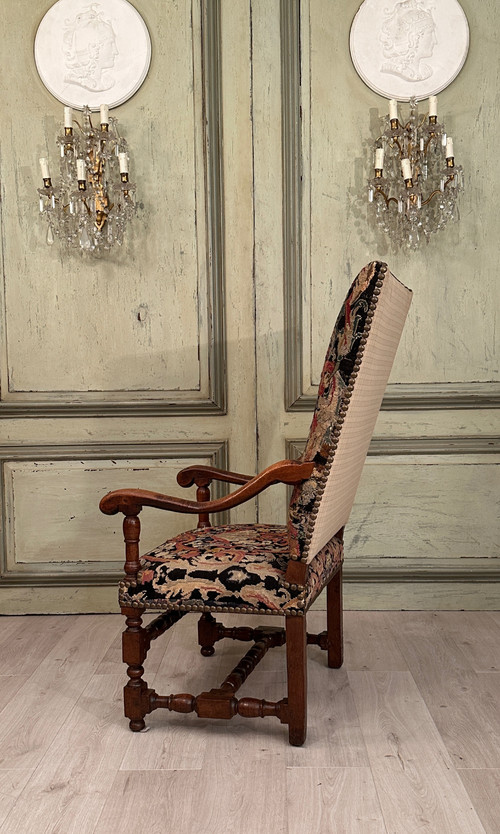 Armchair With Flat Back In Walnut, Louis XIV XVIIth Period