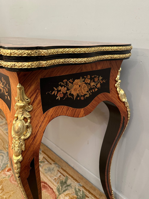 Console Game Table In Marquetry From Napoleon III Period Circa 1870