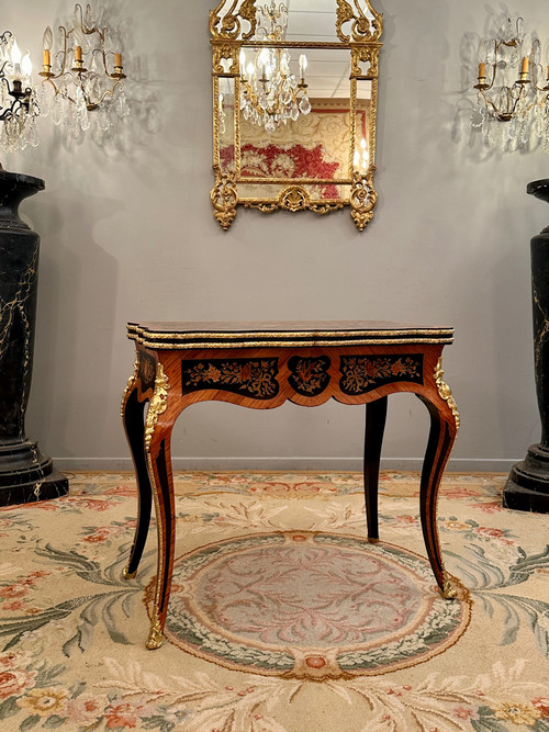 Console Game Table In Marquetry From Napoleon III Period Circa 1870