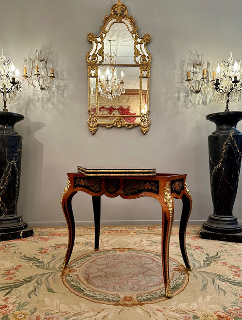 Console Game Table In Marquetry From Napoleon III Period Circa 1870