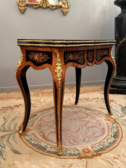 Console Game Table In Marquetry From Napoleon III Period Circa 1870