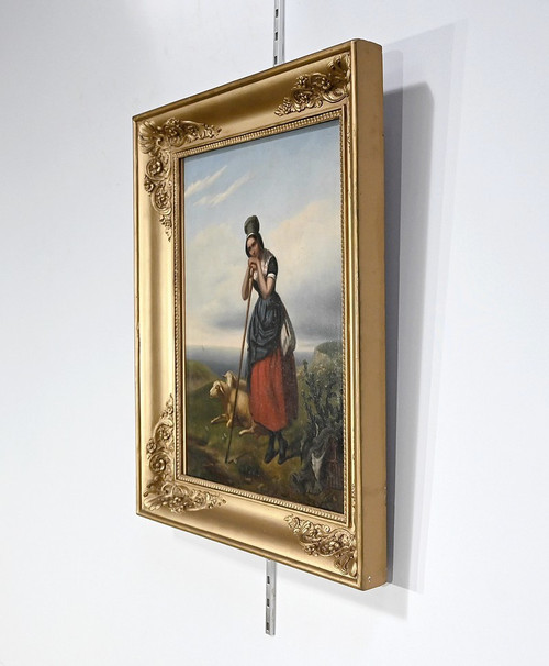 Peinture à l’huile, « La Bergère », École du XIXe – 2ème partie XIXe