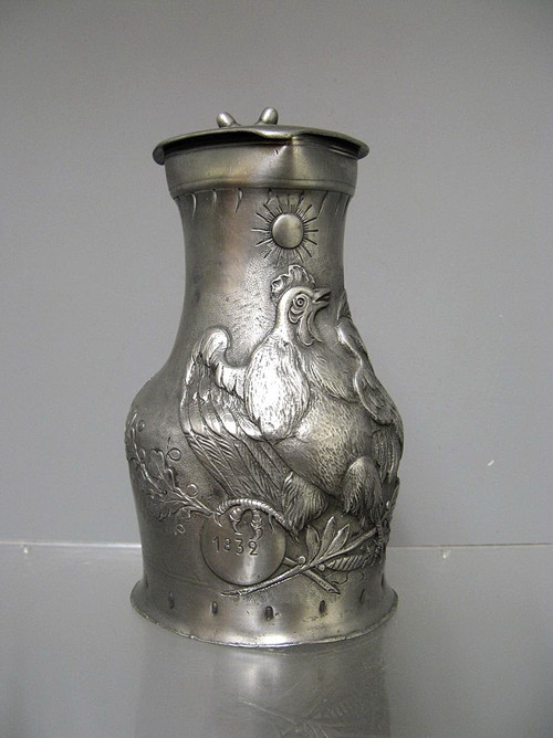 Louis Phillipe Pewter Pitcher 1832. French Rooster.