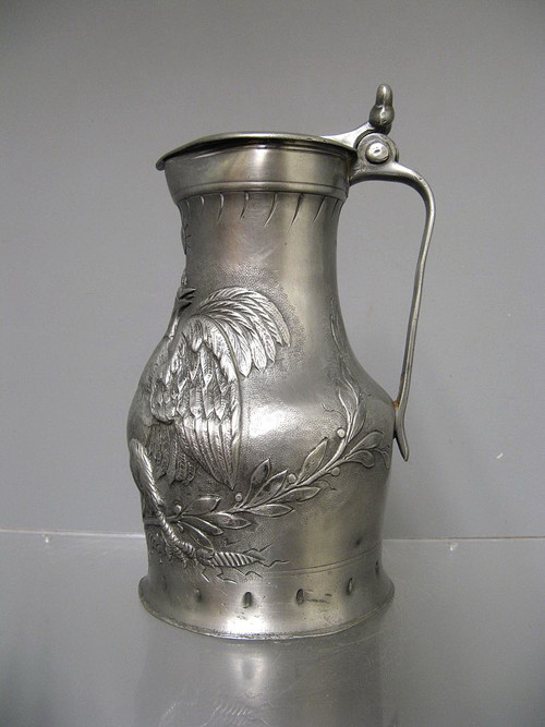 Louis Phillipe Pewter Pitcher 1832. French Rooster.