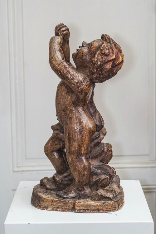 GRANDE PUTTO IN LEGNO, XVIII sec