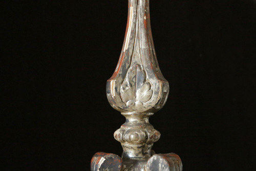 Pair Of Torches, Candlestick, Silvered Wood 18th Century