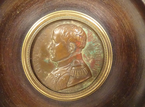 Bronze Medal Antoine Bovy Portrait Emperor Napoleon I Wood Frame 19th