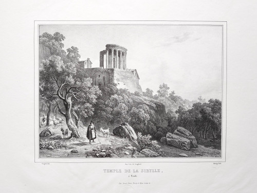 Temple Of The Sibyl At Tivoli Ancient Lithograph By Deroy After Coignet