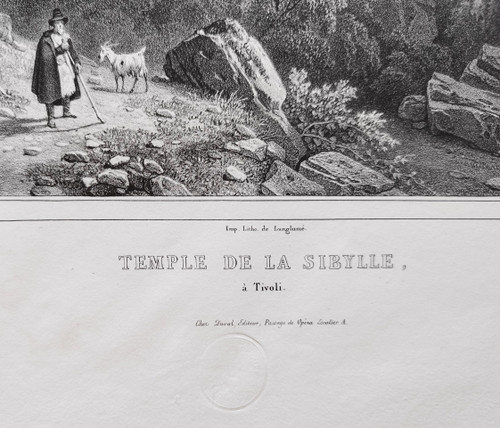 Temple Of The Sibyl At Tivoli Ancient Lithograph By Deroy After Coignet