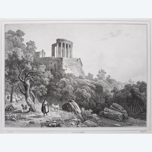 Temple Of The Sibyl At Tivoli Ancient Lithograph By Deroy After Coignet