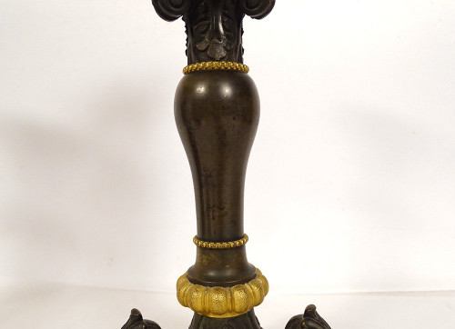 Pair of bronze candlesticks Napoleon III capitals 19th century