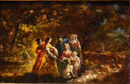 Scena animata in un giardino, Adolphe Joseph Thomas Monticelli (Marsiglia 1824 – 1886) firmato