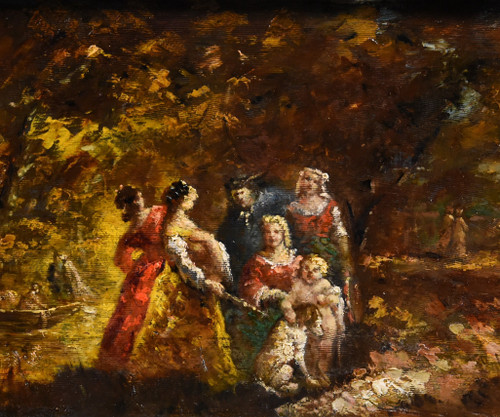 Scena animata in un giardino, Adolphe Joseph Thomas Monticelli (Marsiglia 1824 – 1886) firmato