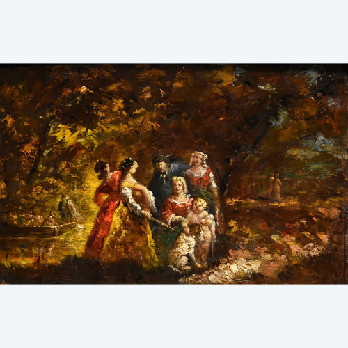 Scena animata in un giardino, Adolphe Joseph Thomas Monticelli (Marsiglia 1824 – 1886) firmato