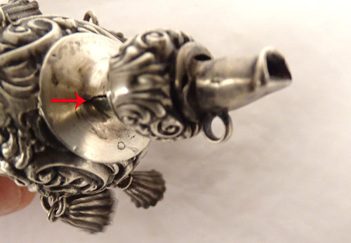 English Birmingham Silver Whistle Rattle Mother-of-Pearl Ring Late 19th-20th century