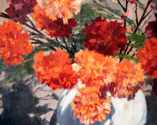  Still Life Carnation Flowers Painting Oil On Canvas