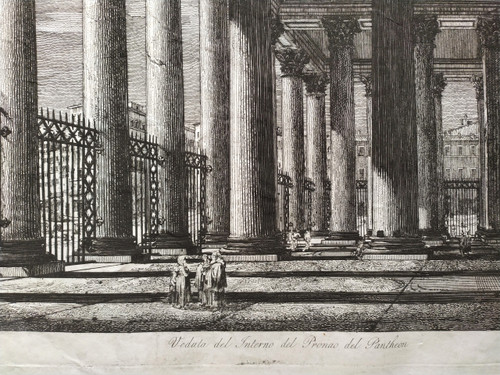 View of the Pantheon in Rome Engraving Architecture Italy 19th