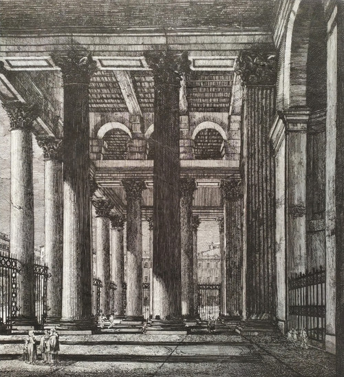 View of the Pantheon in Rome Engraving Architecture Italy 19th