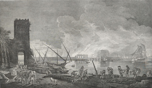 Marine Engraving After Joseph Vernet Fire of a Port 18th