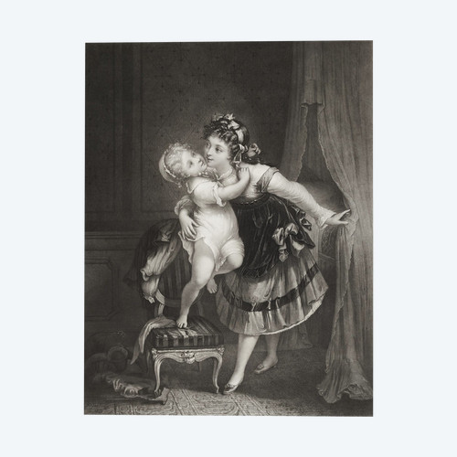 Engraving Children's Bedtime Engraved By Jean Claude Manigaud