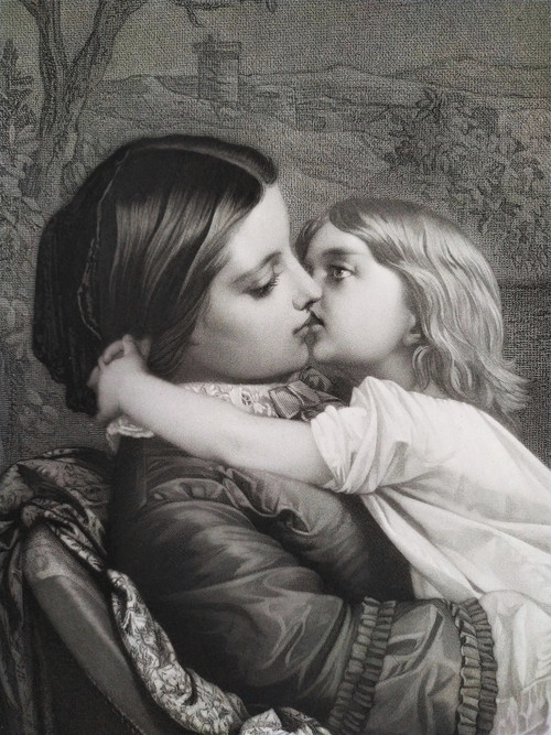 Engraving After Auguste Toulmouche Mother And Child