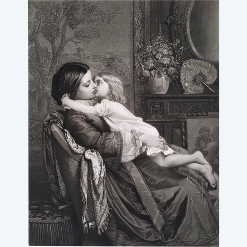 Engraving After Auguste Toulmouche Mother And Child