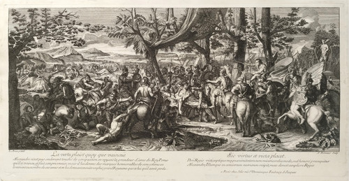 Battle of Alexander King Porus 18th century engraving after Charles Le Brun