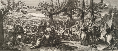 Battle of Alexander King Porus 18th century engraving after Charles Le Brun