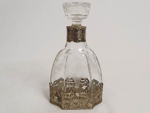 Engraved Silver Crystal Bottle German Characters Windmill Boat 19th century