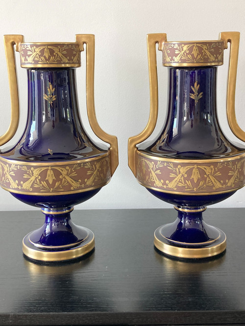 Pair of Porcelain Vases, Pinon Heuzé in Tours, Circa 1930