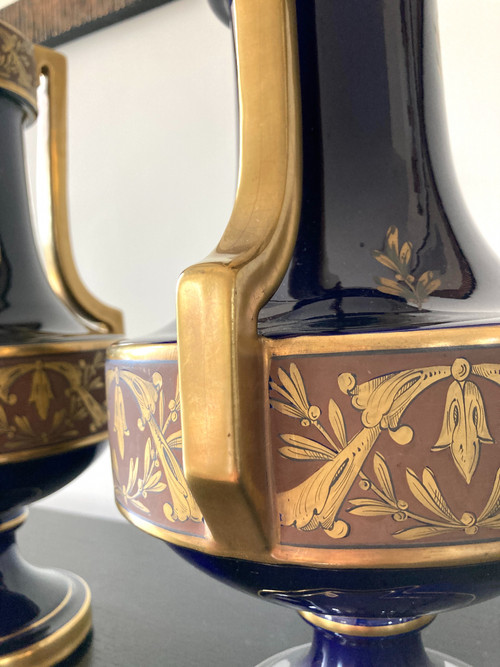 Pair of Porcelain Vases, Pinon Heuzé in Tours, Circa 1930