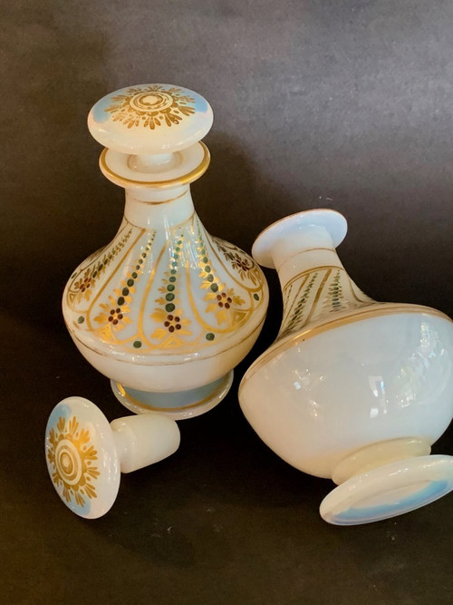 Pair Of White Opaline Bottles From Charles X Period