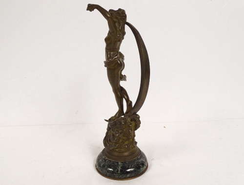 Bronze Sculpture Naked Woman Crescent Moon Night Goddess Diane Signed 19th