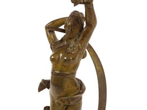 Bronze Sculpture Naked Woman Crescent Moon Night Goddess Diane Signed 19th