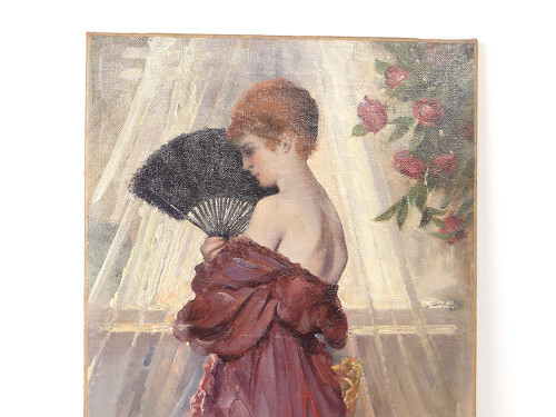 HST Painting Portrait of an Elegant Woman with a Fan Henri Moreau 1917